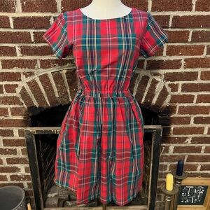 **SOLD** crewcuts/jcrew plaid holiday bow back dress